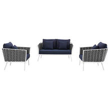 Modway Stance Outdoor Patio Aluminum Loveseat and Armchairs White Navy