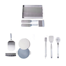 Mont Alpi Accessory Bundle for Outdoor Kitchen Island - Flat Top Hot Plate Griddle with 2 Spatulas | Pizza Kit with Pizza Peel and Stone + Chicago Style Cutter | BBQ Tool Kit + Tongs and Grill Brush
