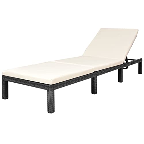 Fisinber Sun Lounger Black PE Rattan Outdoor Chaise Lounge Chair with Adjustable Backrest and Soft Padded Cushion for Garden Patio Poolside and Terrace Seating