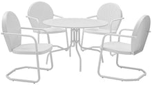 Pemberly Row 5 Piece Metal Patio Dining Set, Steel Construction, White Powder-Coated Finish, UV Resistant Outdoor Furniture, Includes 1 Table and 4 Chairs, Easy Assembly for Backyard or Garden Use