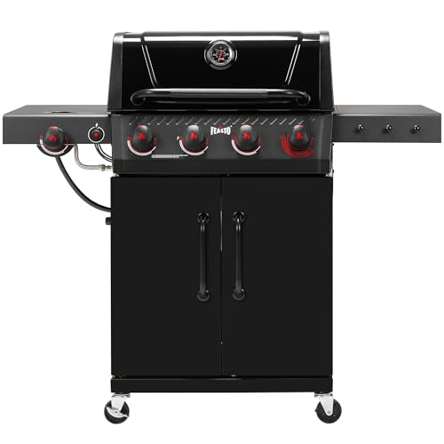 Feasto 4-Burner Propane Gas Grill w/Sear & Side Burner, Cabinet Storage