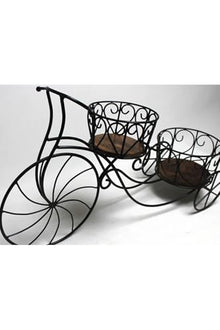 SODEF Distressed Wood and Wrought Iron Bicycle Plant Stand - Black, 31.9 x 9.1 x 17.7 in, Retro Country Style, Features Two Tiered Planter Baskets for Flowers and Plants