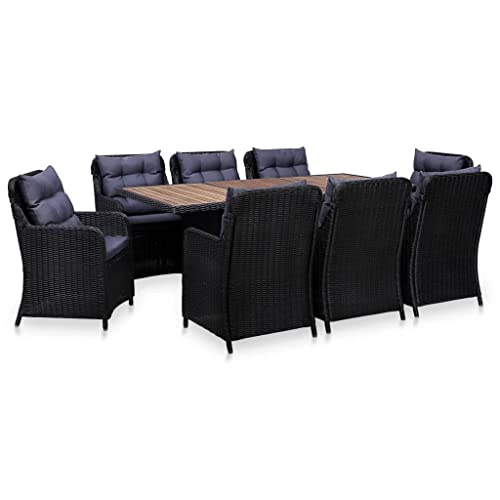 AMBERARD Outdoor Dining Set Black Powder-Coated Steel Large Durable Furniture Set