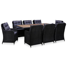 Heofavd Outdoor Dining Set Black Powder-Coated Steel Acacia Wood Table 78.7"x39.4" Large 9-Seat Rectangular Patio Furniture Set for Garden Backyard and Terrace