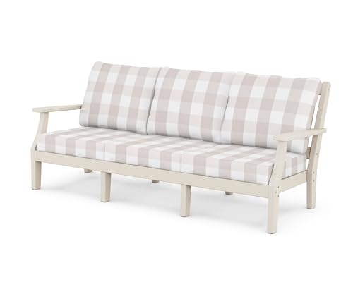 Martha Stewart by POLYWOOD® Chinoiserie Deep Seating Sofa in Sand/Buffalo Plaid Dune Burlap