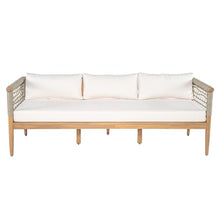 Christopher Knight Home Teres Acacia Wood Outdoor 3 Seater Sofa with Romovable Cushions, Wooden Patio Sofa Couch with Cushion, Comfy Garden Cloud Sofa Couch with Rope Woven Armrest, Beige+Light Teak