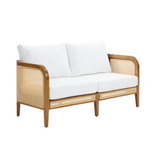 Nathan James Twila Bohemian Outdoor Loveseat Rattan Patio Sofa Light Acacia Wood/Linen White