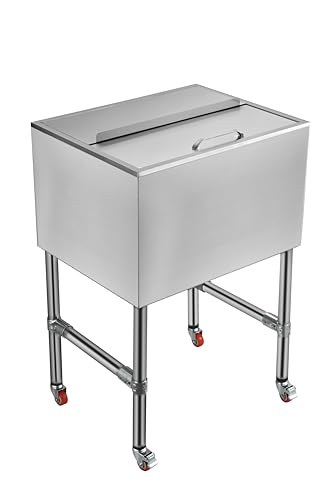 Garvee 37 Inch Commercial Ice Bin with Sliding Lid, Stainless Steel Underbar Ice Chest, 61L Large Capacity Ice Storage with Drain System, Insulated Bar Ice Well for Restaurant Pub Cocktail Station