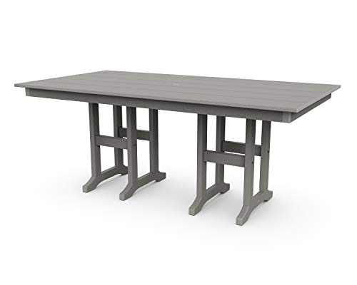 Polywood Lakeside 37" x 72" Outdoor Dining Table, All-Weather HDPE Patio Furniture, Slate Grey, Made in USA