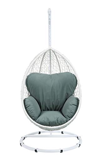 Acme Simona Patio Swing Chair with Stand, Green Fabric & White Wicker Green Fabric & White Wicker//Outdoor