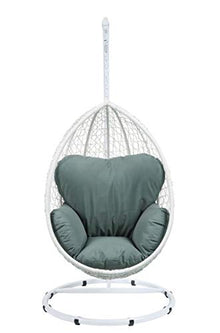 Acme Simona Patio Swing Chair with Stand, Green Fabric & White Wicker Green Fabric & White Wicker//Outdoor