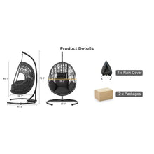 42” Extra Oversized Hanging Egg Chair with Stand, Weatherproof PE Rattan Wicker Swing Hammock Chair, Cushion & Waterproof Cover, 400lbs Capacity for Indoor Outdoor Patio, Garden Balcony & Bedroom