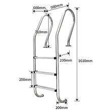 Pool Ladder 304 Stainless Steel Non-Slip Swimming Pool Handrail for 1-1.4m Pool 250LBS Load Capacity Tube Wall Thickness 1.2mm / Silver / 3 Step (Silver 3 Step)