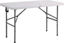 4ft Folding Table - Foldable Heavy Duty Plastic Table for Indoor & Outdoor Parties, Picnic, Camping, Wedding, BBQ Catering, Garden Dining - Fold-in-Half Portable Utility Table - White - 4ft