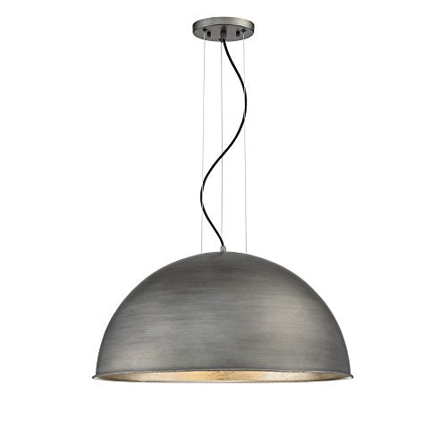 Savoy House 7-5014-3-85 Sommerton Industrial Large Metal Dome Pendant, 3-Light 180 Total Watts, 15" H x 24" W, Rubbed Zinc with Silver Leaf