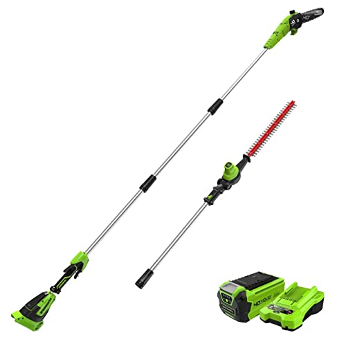 Greenworks 40V 10 in Pole Saw, Hedge Trimmer Kit, Tool Only