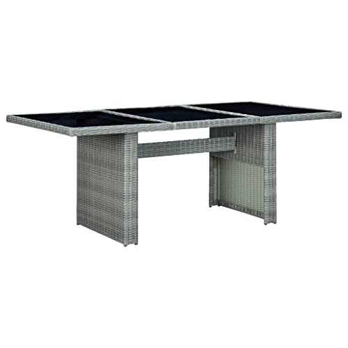 Mhdvray 78.7 x 39.4 in Light Grey Outdoor Dining Table, Rectangular Poly Rattan Patio Table Seats 6, Powder-Coated Garden Table for Balcony, Sunroom, Backyard