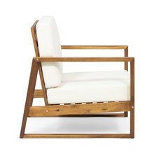 Christopher Knight Home Nyla 3-Piece Acacia Wood Lounge Chair Outdoor Set of 2 and MGO Round Side Table, Patio Accent Chairs with Cushions, Outdoor Patio Furniture Set, Antique White+Teak+Beige