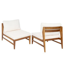 Christopher Knight Home Suri Set of 2 Acacia Wood Lounge Chair Outdoor, Contemporary Accent Chair Set with Weather Resistant Cushion, Deep Seating Armless, Comfy Patio Chairs, Teak + Cream