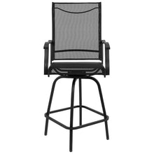 Afuera Living 30" All-Weather Patio Swivel Bar Stools, Set of 2, Black Finish, Galvanized Steel Frame, Textilene Seats with Waterfall Edge, Extra Wide Back, Contemporary Outdoor Bar Height Seating