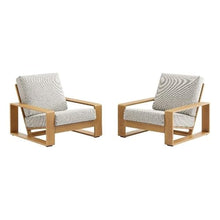Modway Lirienne Aluminum Faux Wood Set of 2 Outdoor Armchairs in Ivory Natural – All-Weather Backyard Patio Accent Chairs with Weather-Resistant Woven Fabric Cushions