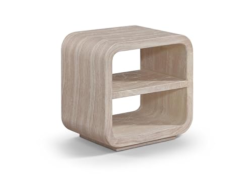 Meridian Furniture 77062Travertine-ET Calix Collection Art Deco Indoor/Outdoor Concrete End/Side Table with Water-Transfer Finish, 20" W x 14" D x 20" H, Travertine