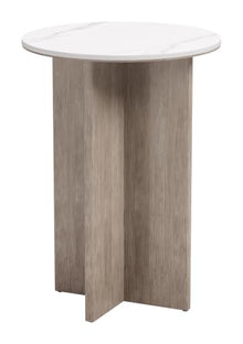 Oceanveil Side Table White, White End Table, Modern Style, Faux Marble Sintered Stone Round Shape Tabletop, Aluminum, Outdoor Living, 16" W x 16" D x 22.2" H