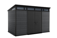 Keter Cortina 11x7 Ft All-Weather Storage Shed with Skylight, Window, Built-in Ventilation, Customizable Walls, & Lockable Double Doors, Graphite