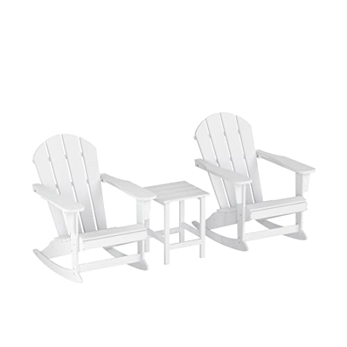 WO WESTIN OUTDOOR HDPE Laguna Outdoor Rocking Poly Adirondack Chair with Side Table 3-Piece Set, White