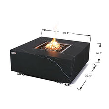 Sofia Marble Fire Pit 39.4" x 39.4" Outdoor Patio Firepit Includes Fire Glass Modern Fire Pits & Outdoor Fireplaces for Garden, Deck, Indoor & Outdoor Heating