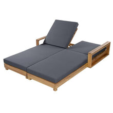 Christopher Knight Home Mari Acacia Wood Chaise Lounge Chair Outdoor, Spacious Double Outdoor Chaise Lounge With 2-Fold Cushions, 4 Position Adjustable Backrest Pool Lounger, Light Natural + Dark Grey