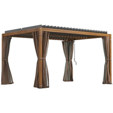 Outsunny 10' x 13' Louvered Pergola Hardtop Gazebo with Adjustable Aluminum Roof, Natural Wood