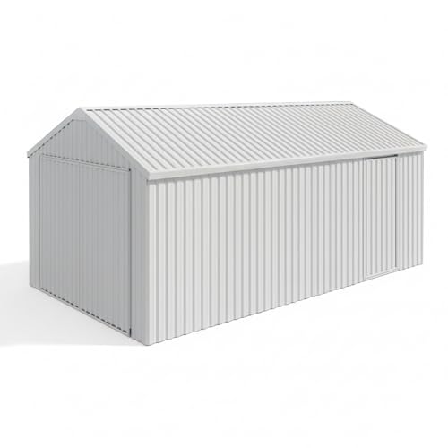 DuraYu 12×20 FT Outdoor Single Car Metal Garage Shed with Double Doors for Vehicle, Tool, and Garden Storage, Cream
