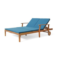 Benzara Hoye Double Chaise Lounger Recliner Bed, Outdoor, 79 Inch, Acacia Wood