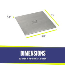 American Fire Products | Square Burner Pan Cover | Stainless Steel Lid for 30" x 30" Outdoor Fire Pit or Table | for Natural Gas or Propane Fires | 33" x 33" x 1.5"