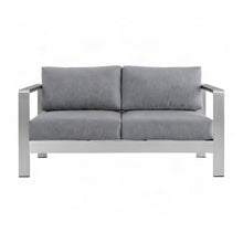 Furnifact Aluminum Outdoor Loveseat with Cushion, Patio Couch for Porch Balcony Deck, Outdoor Sofa Seating for Backyard Patio Furniture, Silver Gray
