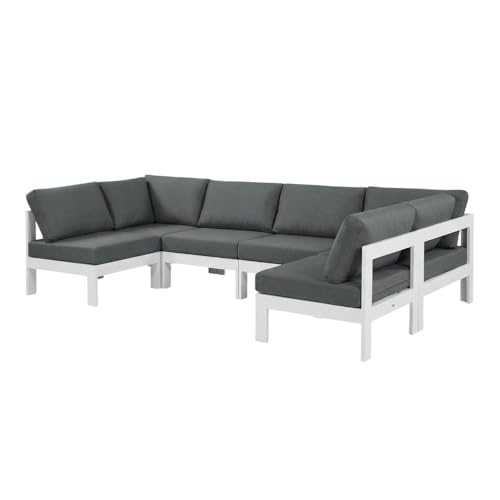 Outdoor Escape Gray Fabric Outdoor Patio Modular Sectional, Weather-Resistant Upholstery, Cushioned Seating, Comfortable Backrest