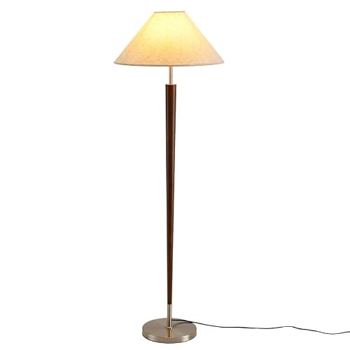 MECOLA 3 Color Temperature Floor Lamp with Linen Shade Wood Tall Pole Lamp Foot Switch Vintage Night Light for Living Room Standing Lamp Reading Light