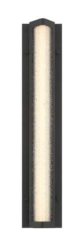 Eurofase Hy50 1-Light LED Outdoor Wall Sconce – 24.63" Sand Black Modern Exterior Wall Light, Clear Textured Glass Shade, Wet-Rated for Porch, Patio & Entryway