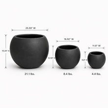 Set of 3 Smooth Round Polystone Indoor/Outdoor Planters, Black
