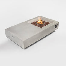 60" Propane Gas Fire Pit Table, 50,000 BTU Rectangular Outdoor Concrete Fire Pit with Lava Rocks, Pulse Ignition & Cover, Large Patio Heating Table for Backyard, Deck & Garden, Light Gray