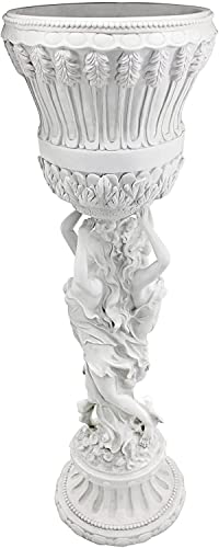 Design Toscano Les Filles Joyeuses Dancing Maidens Pedestal Column Plant Stand with Urn, 36 Inch Tall, Cast Stone Resin, Antique Stone Finish