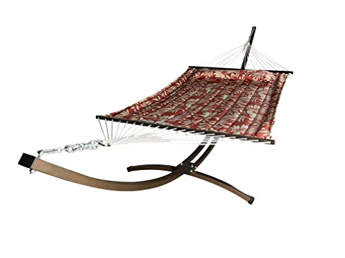 Petra Leisure 15 Ft. Indoor/Outdoor Heavy Duty Textured Bronze Steel Arc Hammock Stand & Premium Quilted Hammock Bed w/Pillow.(Elegant Flower)