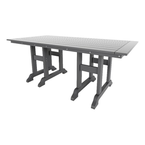 Costaelm Rectangle Outdoor Dining Tables, 71'' Patio Table with Umbrella Hole for 6 Person, Balcony Outdoor Buffet Table, Porch Tables for Outside Lawn Porch Bistro Furniture, Gray