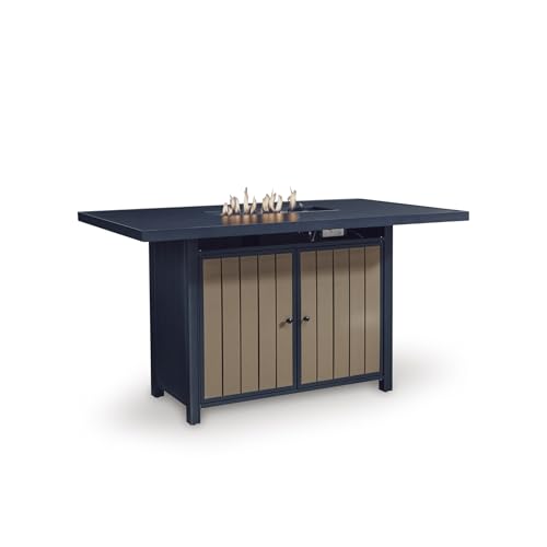Signature Design by Ashley 1-Piece Outdoor Bar Table with Fire Pit, Blue