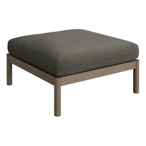 Modway Eleni Outdoor Teak Wood Ottoman in Weathered Gray Flint – Patio Foot Stool with Sunproof Foam Cushion