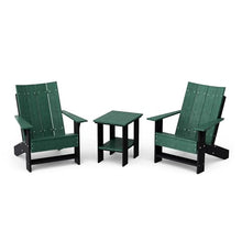 Wildridge Contemporary 3-Piece Adirondack Chair Set with Side Table, Turf Green and Black - Outdoor Weather Resistant Recycled Plastic Furniture for Patio