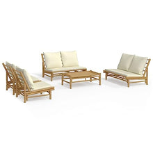 LKJVFCPW 5 Piece Bamboo Patio Lounge Set with Cream White Cushions, Rustic Garden Bench and Chairs for Outdoor Seating