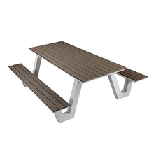 Benzara Limo 86 Inch Picnic Table, Smooth Gray Polyresin Slats, Aluminum Frame