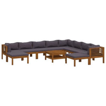 11 Piece Outdoor Patio Furniture Set with Cushions, Solid Acacia Wood Garden Lounge Set, Modular Sectional Sofa with Coffee Table and Footrests for Backyard, Poolside